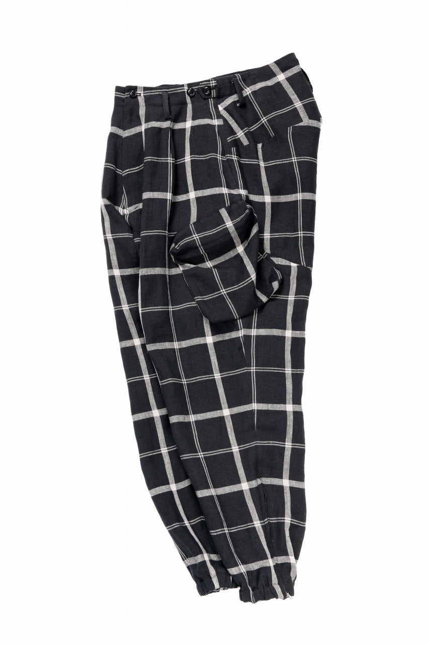 Y's ZIP POCKET TAPERED PANTS / LINEN PLAID (BLACK)