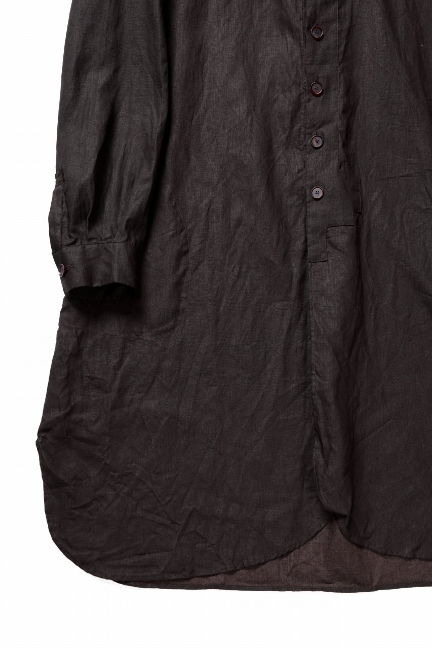 YUTA MATSUOKA long shirt / bengala ink coating linen (reddish brown)