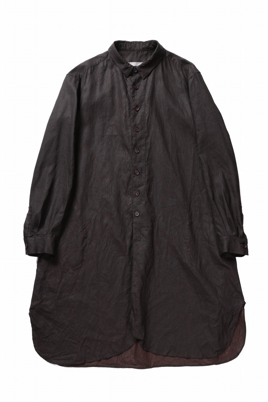 YUTA MATSUOKA long shirt / bengala ink coating linen (reddish brown)