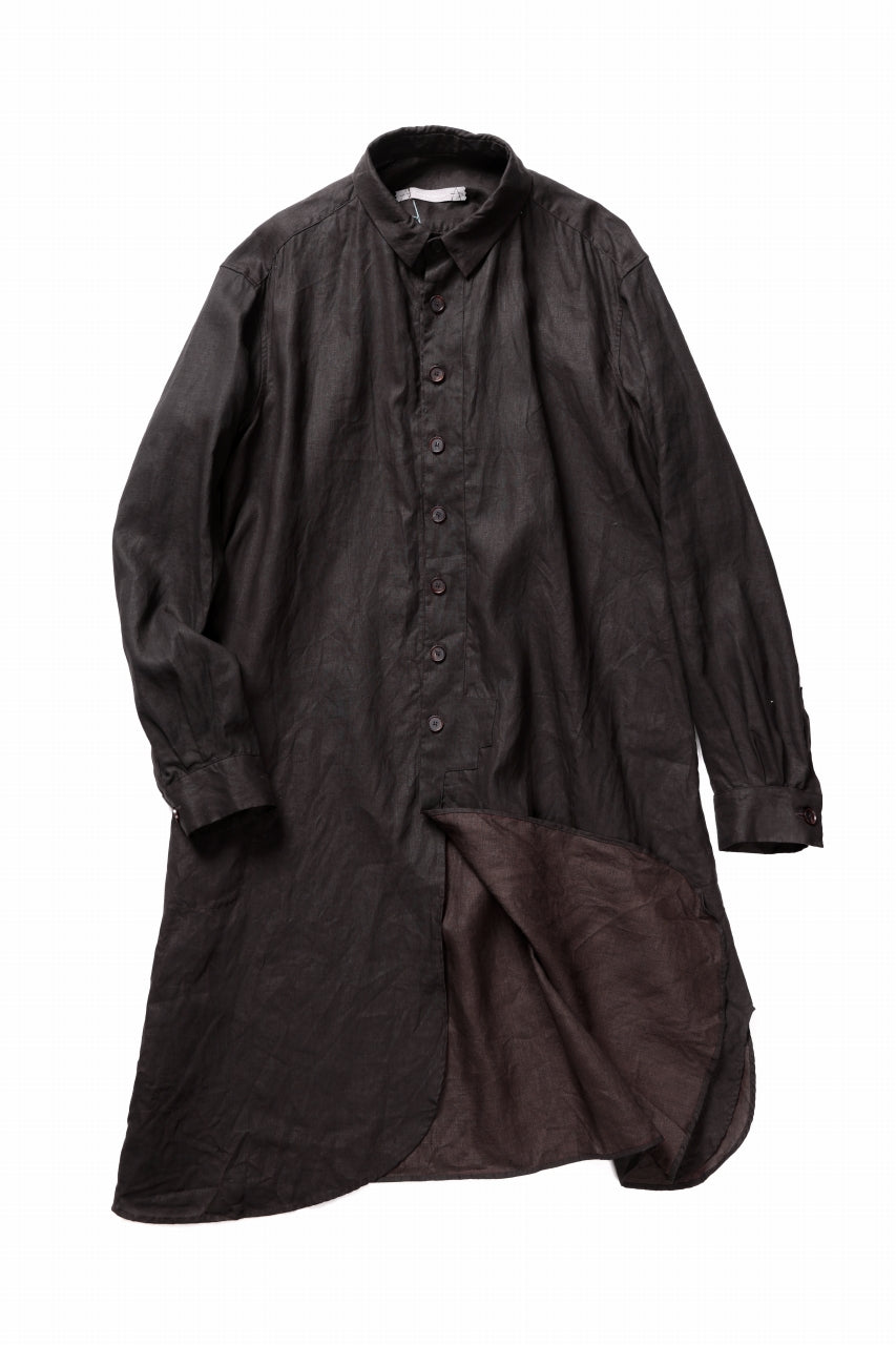 YUTA MATSUOKA long shirt / bengala ink coating linen (reddish brown)