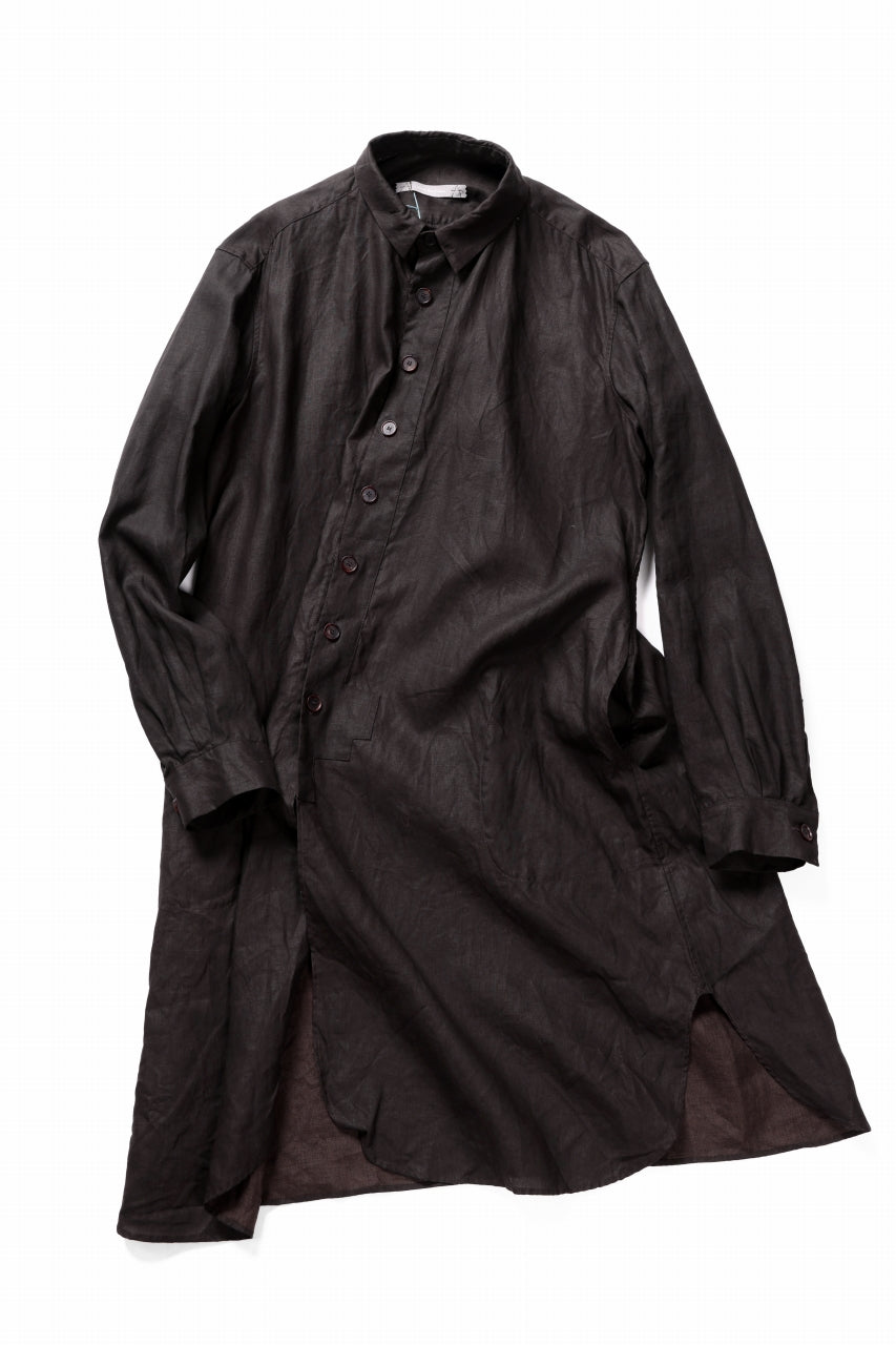 YUTA MATSUOKA long shirt / bengala ink coating linen (reddish brown)