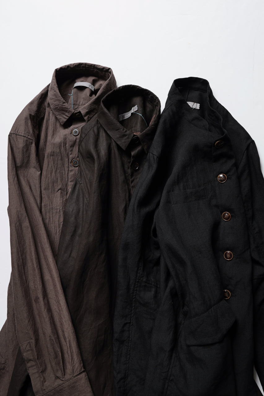 YUTA MATSUOKA long shirt / bengala ink coating linen (reddish brown)