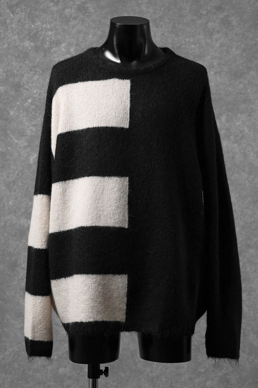 A.F ARTEFACT OVER SIZED BORDER  COMBI KNIT TOPS / MIX WOOL (BLACK x IVORY)