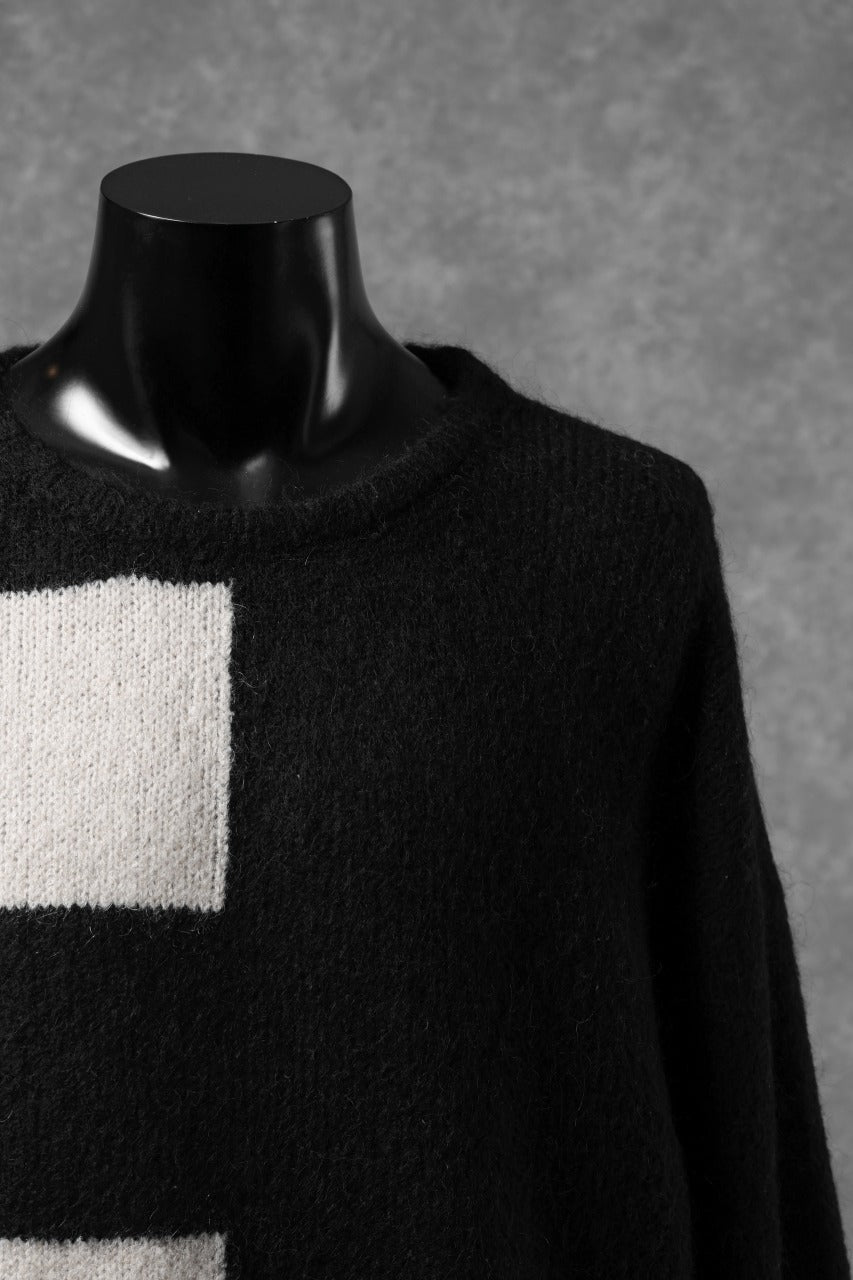 A.F ARTEFACT OVER SIZED BORDER  COMBI KNIT TOPS / MIX WOOL (BLACK x IVORY)