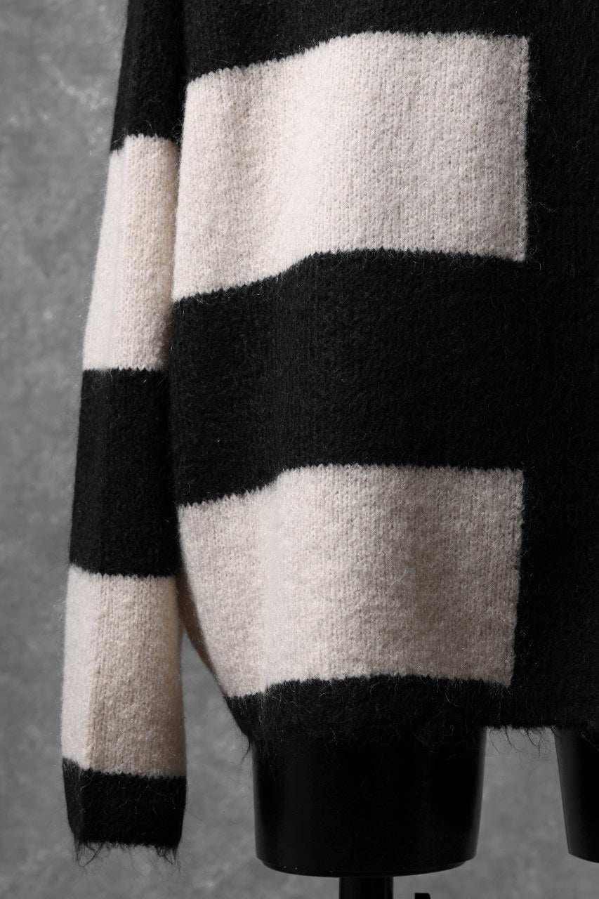 A.F ARTEFACT OVER SIZED BORDER  COMBI KNIT TOPS / MIX WOOL (BLACK x IVORY)