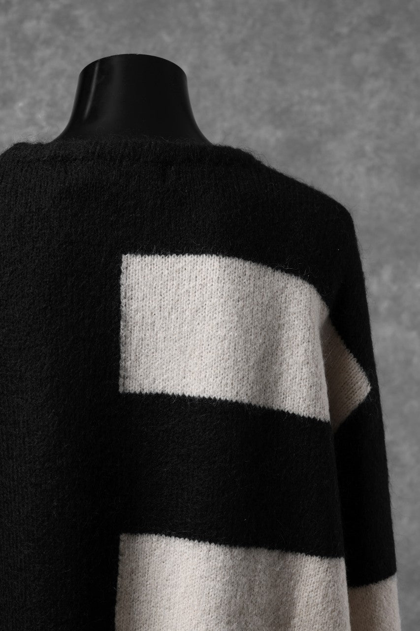 A.F ARTEFACT OVER SIZED BORDER  COMBI KNIT TOPS / MIX WOOL (BLACK x IVORY)