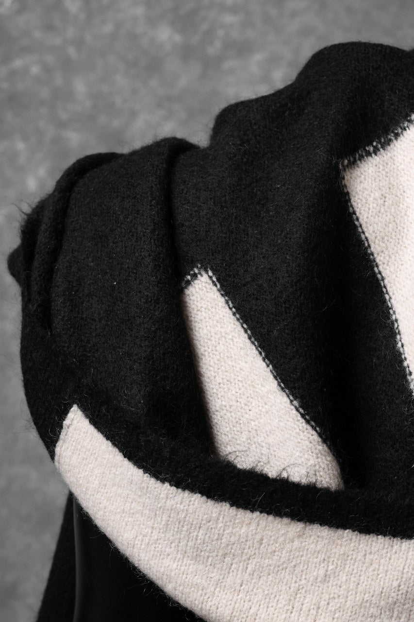 A.F ARTEFACT OVER SIZED BORDER  COMBI KNIT TOPS / MIX WOOL (BLACK x IVORY)