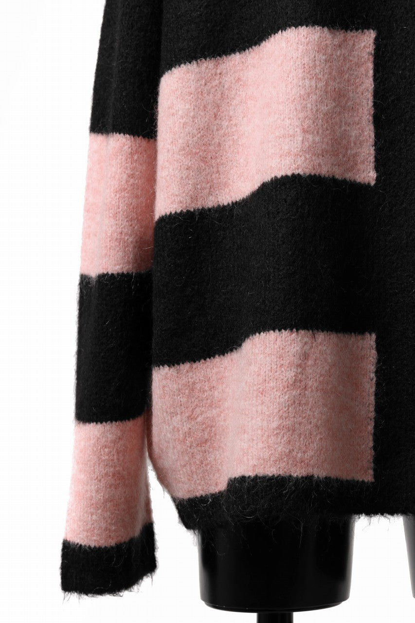 A.F ARTEFACT OVER SIZED BORDER  COMBI KNIT TOPS / MIX WOOL (BLACK x PINK)