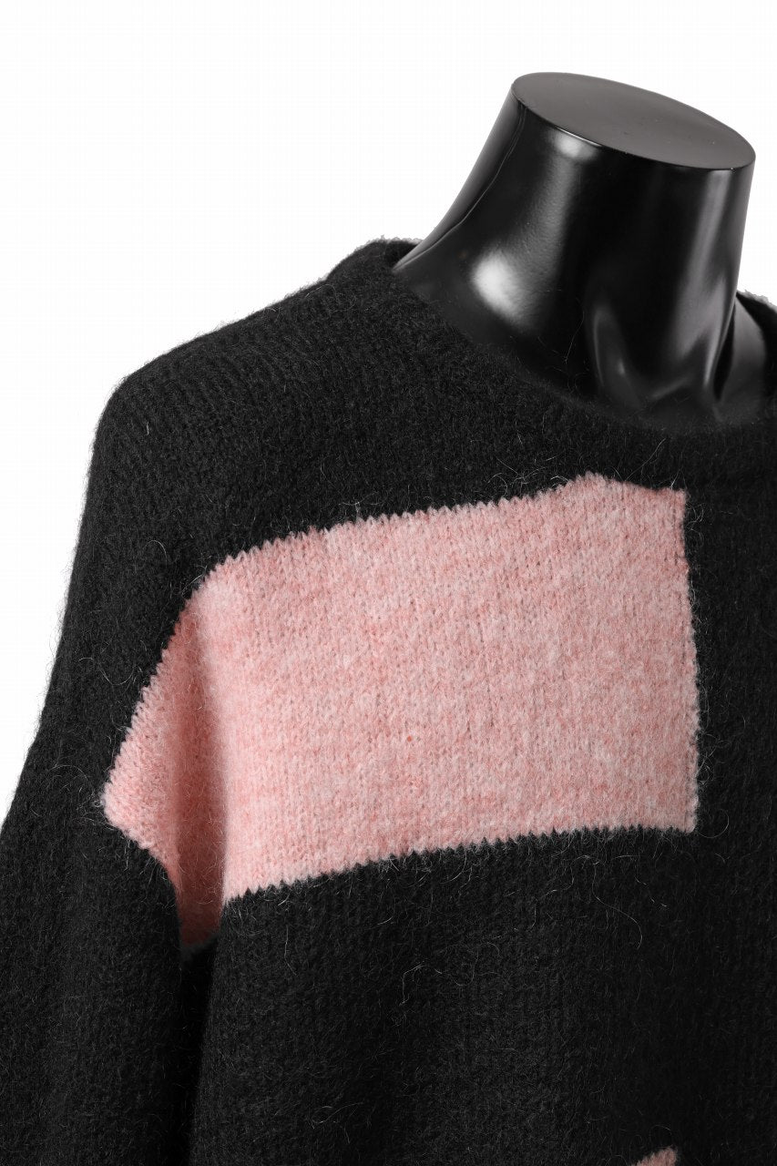 A.F ARTEFACT OVER SIZED BORDER  COMBI KNIT TOPS / MIX WOOL (BLACK x PINK)