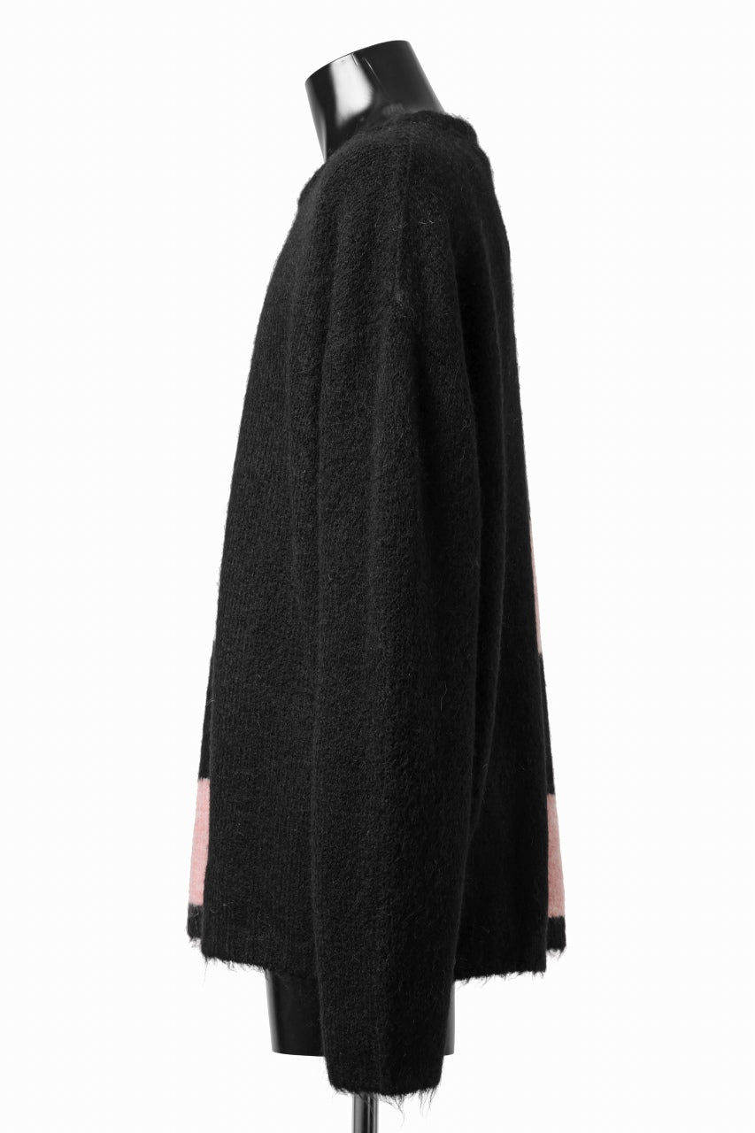 Load image into Gallery viewer, A.F ARTEFACT OVER SIZED BORDER  COMBI KNIT TOPS / MIX WOOL (BLACK x PINK)