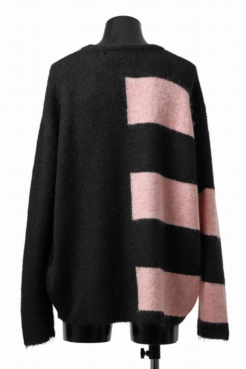 A.F ARTEFACT OVER SIZED BORDER  COMBI KNIT TOPS / MIX WOOL (BLACK x PINK)