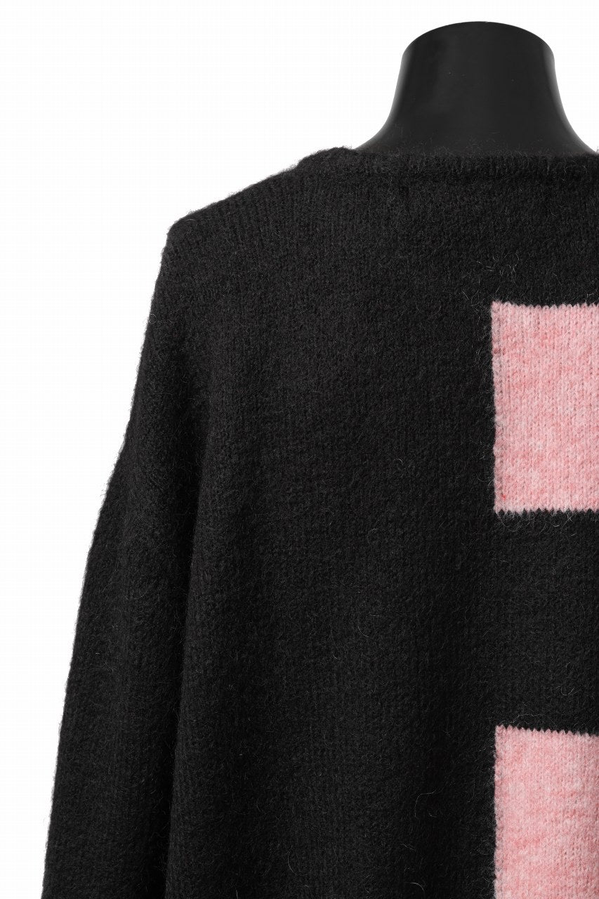 A.F ARTEFACT OVER SIZED BORDER  COMBI KNIT TOPS / MIX WOOL (BLACK x PINK)