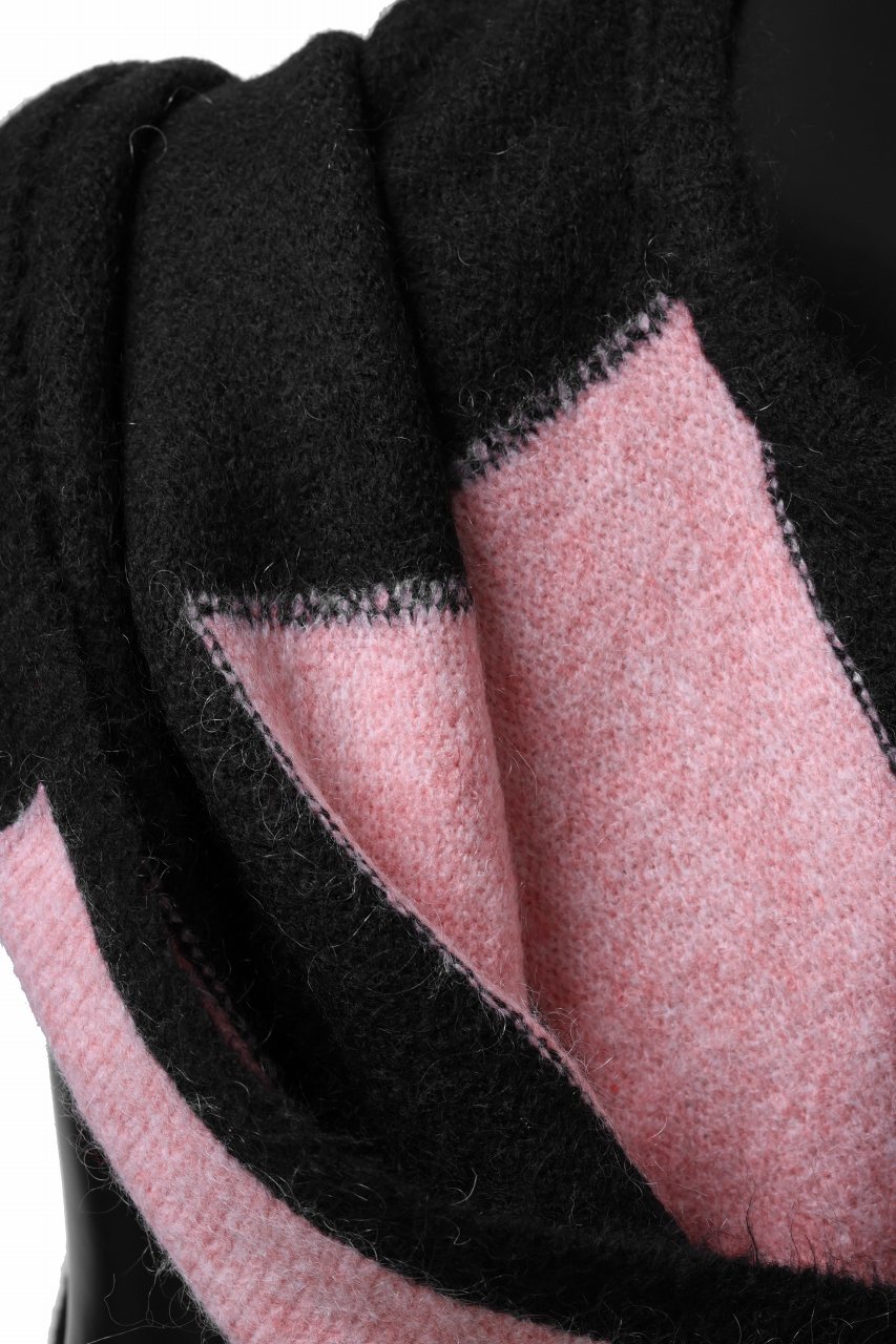 A.F ARTEFACT OVER SIZED BORDER  COMBI KNIT TOPS / MIX WOOL (BLACK x PINK)