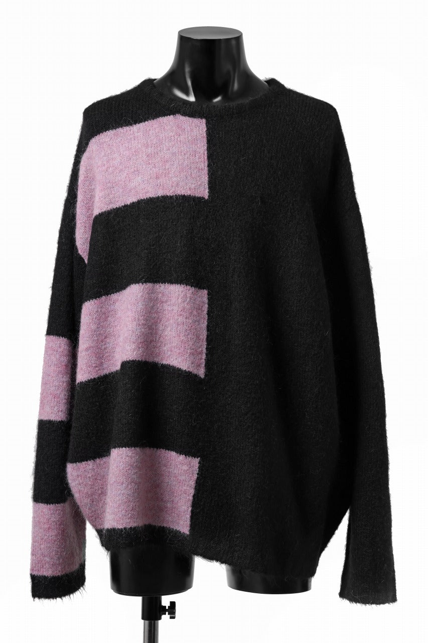 A.F ARTEFACT OVER SIZED BORDER  COMBI KNIT TOPS / MIX WOOL (BLACK x PURPLE)