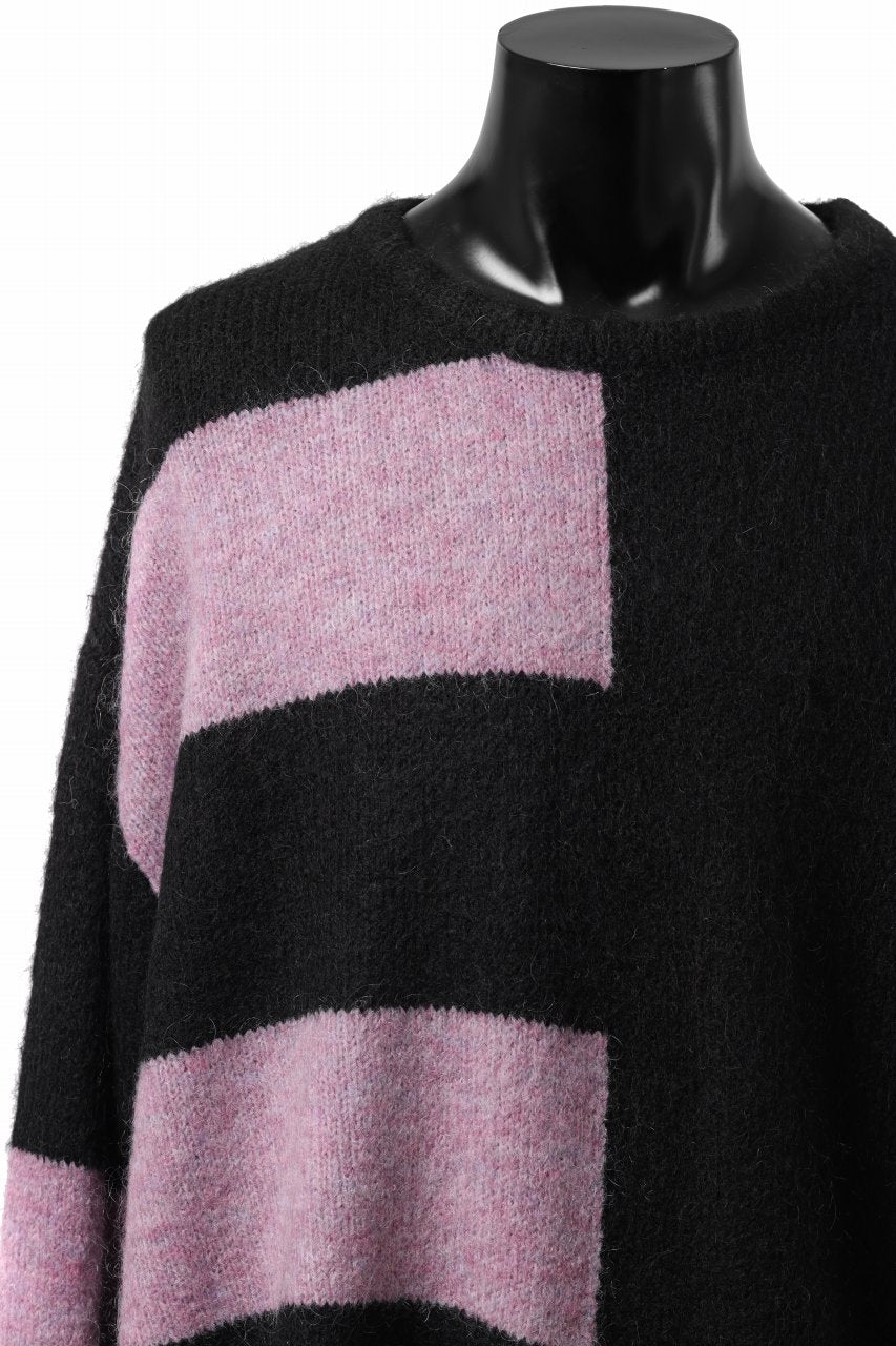 A.F ARTEFACT OVER SIZED BORDER  COMBI KNIT TOPS / MIX WOOL (BLACK x PURPLE)