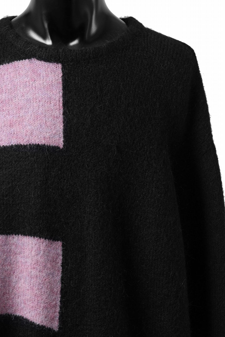 A.F ARTEFACT OVER SIZED BORDER  COMBI KNIT TOPS / MIX WOOL (BLACK x PURPLE)