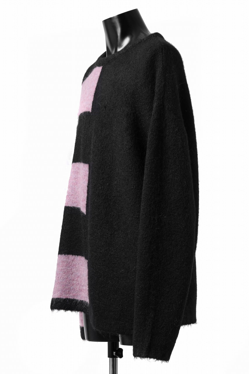 A.F ARTEFACT OVER SIZED BORDER  COMBI KNIT TOPS / MIX WOOL (BLACK x PURPLE)