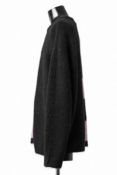 Load image into Gallery viewer, A.F ARTEFACT OVER SIZED BORDER  COMBI KNIT TOPS / MIX WOOL (BLACK x PURPLE)