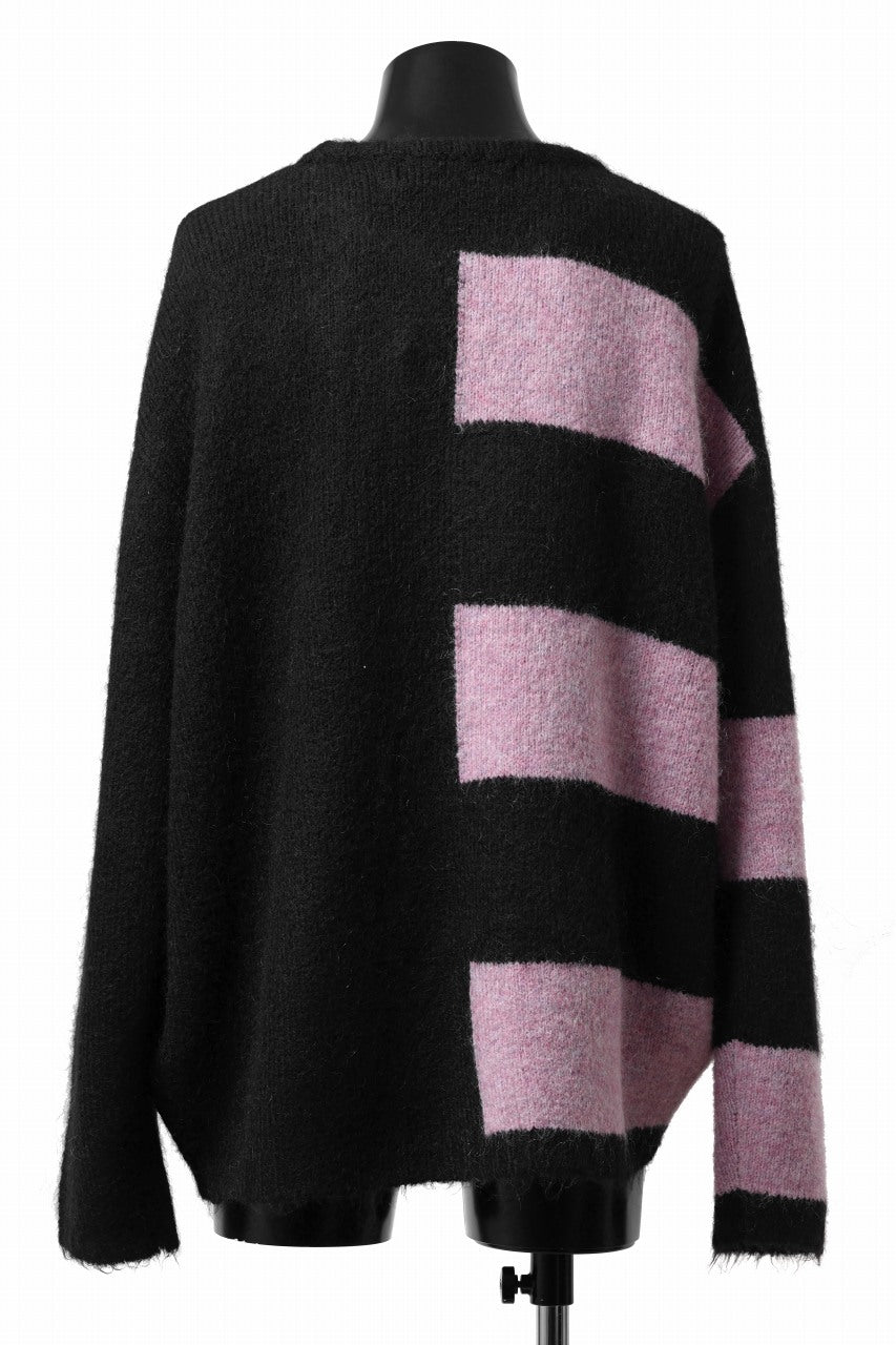 A.F ARTEFACT OVER SIZED BORDER  COMBI KNIT TOPS / MIX WOOL (BLACK x PURPLE)