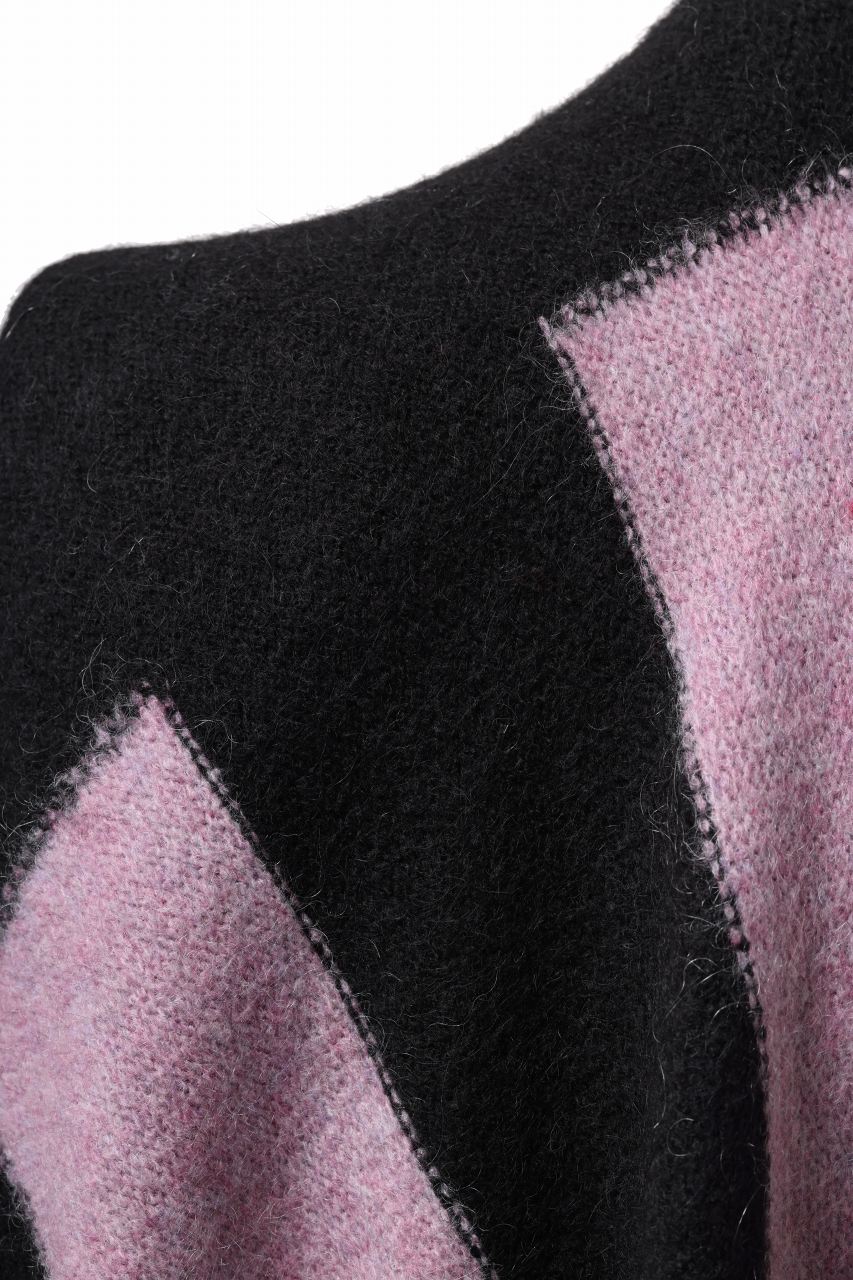 A.F ARTEFACT OVER SIZED BORDER  COMBI KNIT TOPS / MIX WOOL (BLACK x PURPLE)