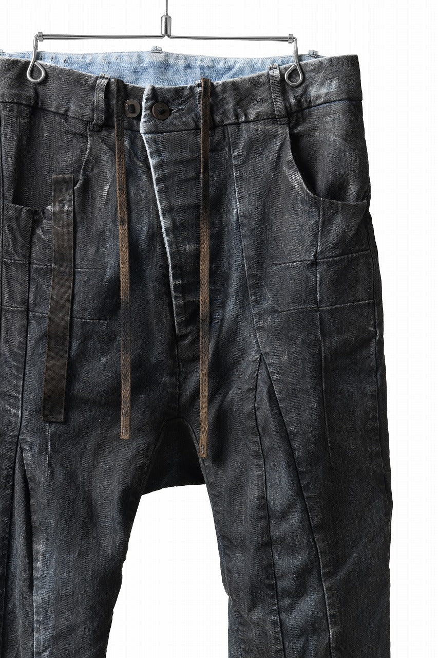 BORIS BIDJAN SABERI CROPPED TROUSER / VINYL PROCESSED & NICKEL PRESSED & ACID DYED "P15.4 CUSTOM BF-FKU10002" (DIRTY ACID DENIM)