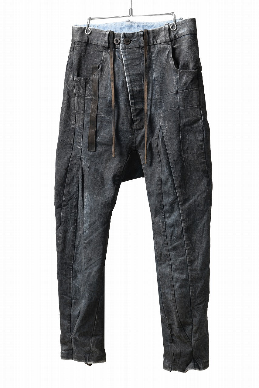 BORIS BIDJAN SABERI CROPPED TROUSER / VINYL PROCESSED & NICKEL PRESSED & ACID DYED "P15.4 CUSTOM BF-FKU10002" (DIRTY ACID DENIM)