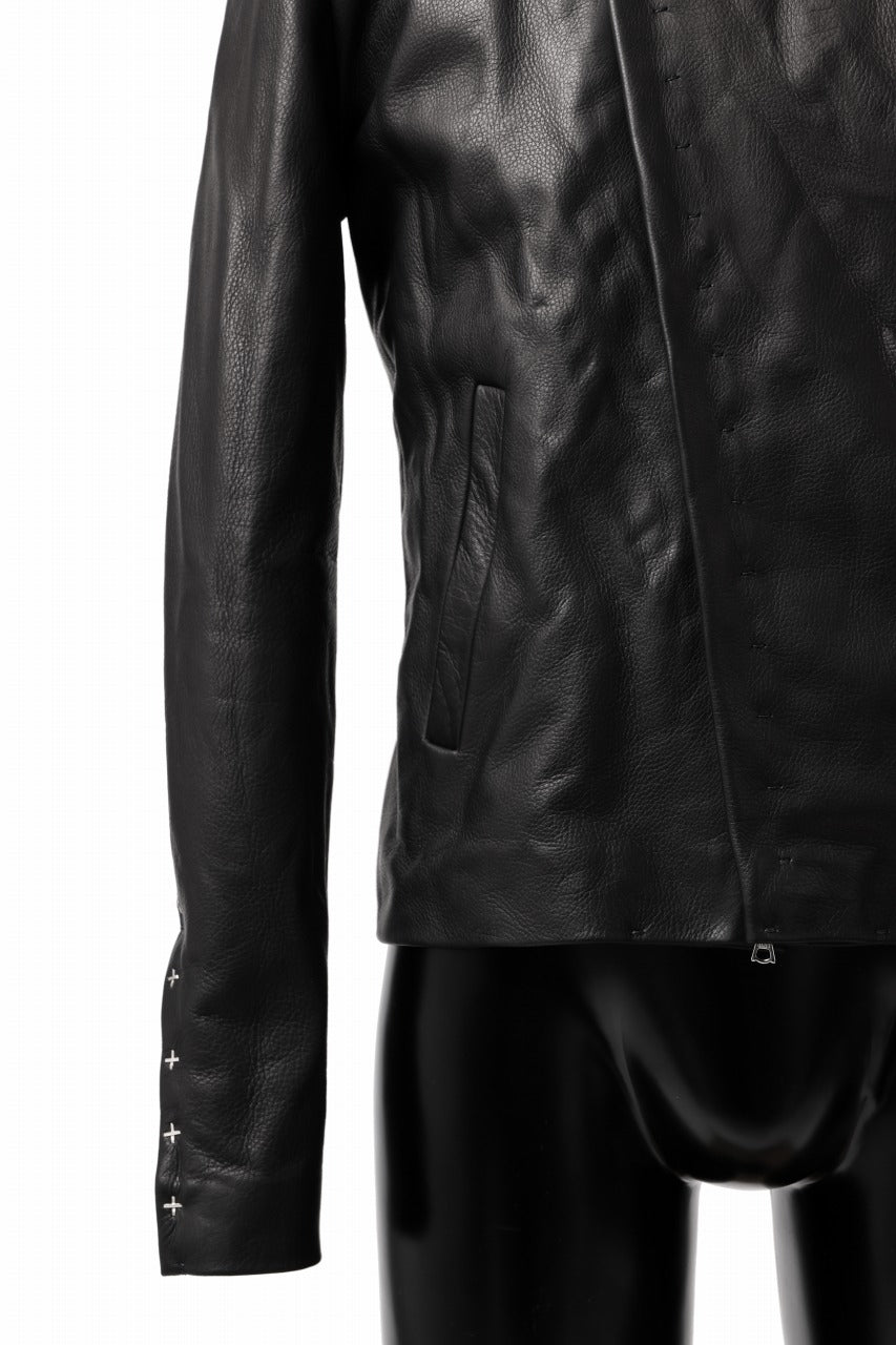 m.a+ silver crosses sleeve diagonal zip biker jacket / J1/S+/SY1.0 (BLACK)