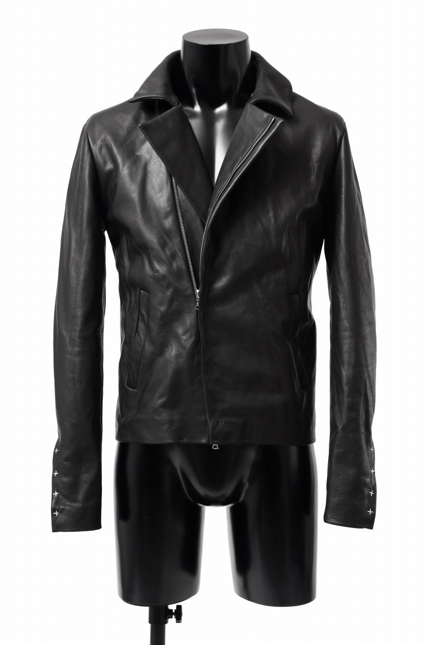 Load image into Gallery viewer, m.a+ silver crosses sleeve diagonal zip biker jacket / J1/S+/SY1.0 (BLACK)