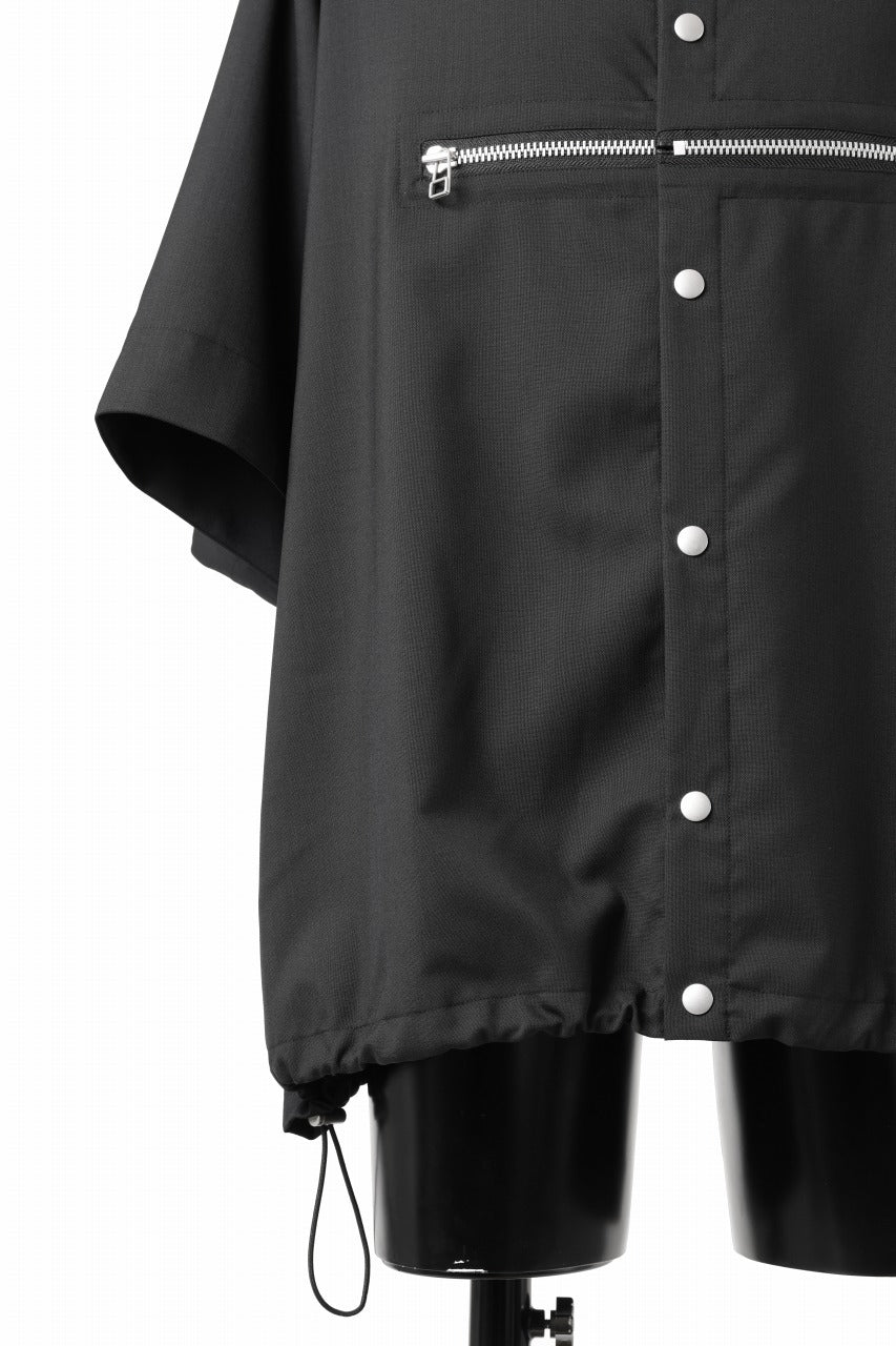 A.F ARTEFACT FRONT ZIP SQUEEZING SHIRT / TROPICAL WOOL (BLACK)