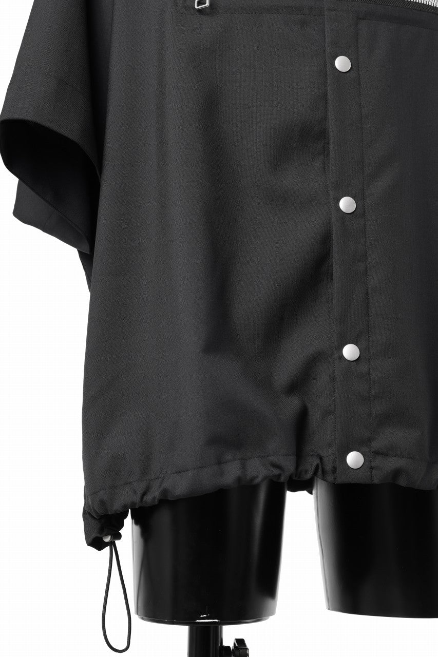 A.F ARTEFACT FRONT ZIP SQUEEZING SHIRT / TROPICAL WOOL (BLACK)