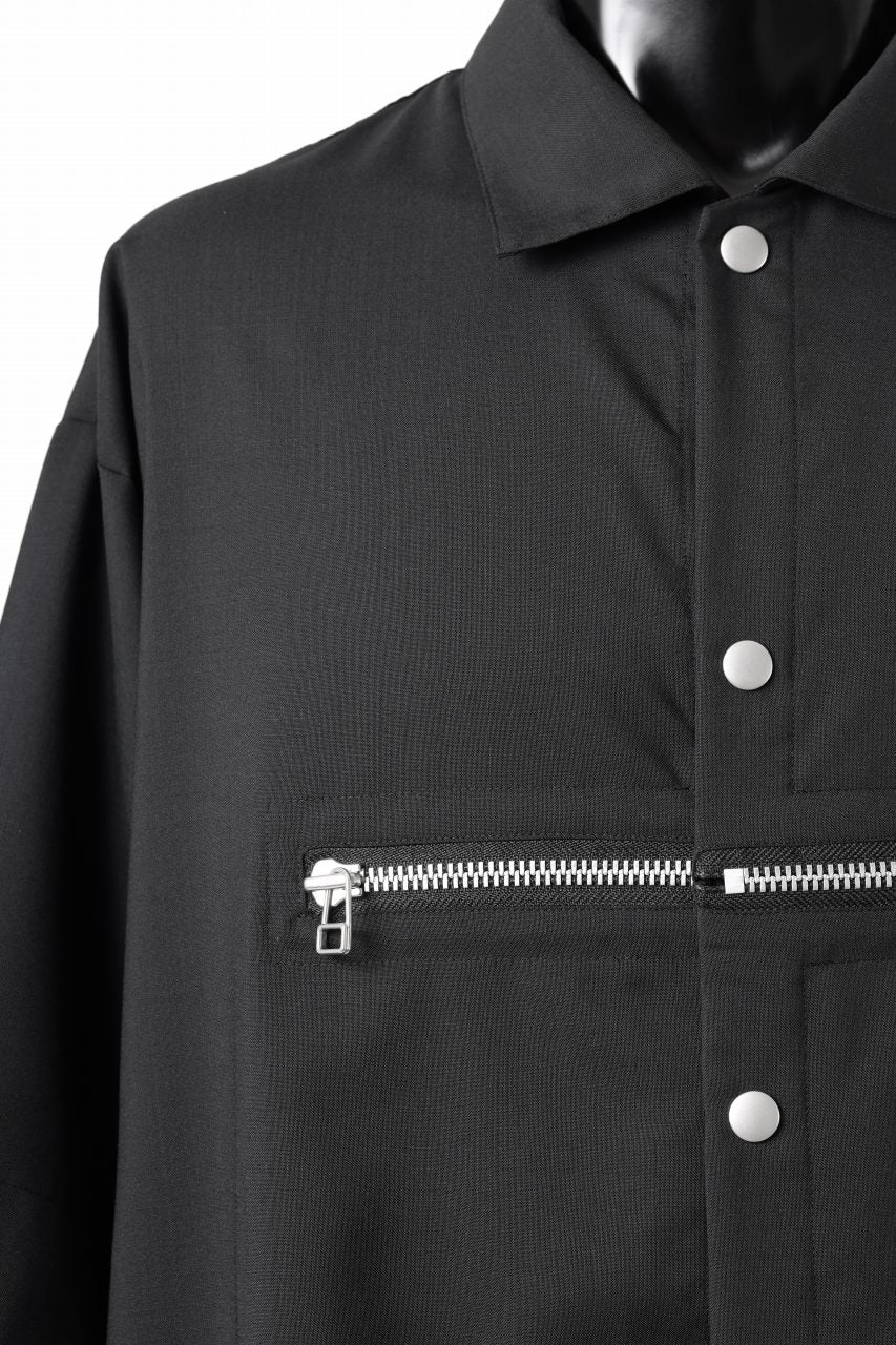 A.F ARTEFACT FRONT ZIP SQUEEZING SHIRT / TROPICAL WOOL (BLACK)