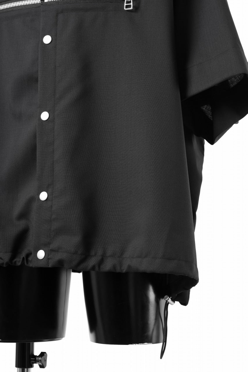 A.F ARTEFACT FRONT ZIP SQUEEZING SHIRT / TROPICAL WOOL (BLACK)