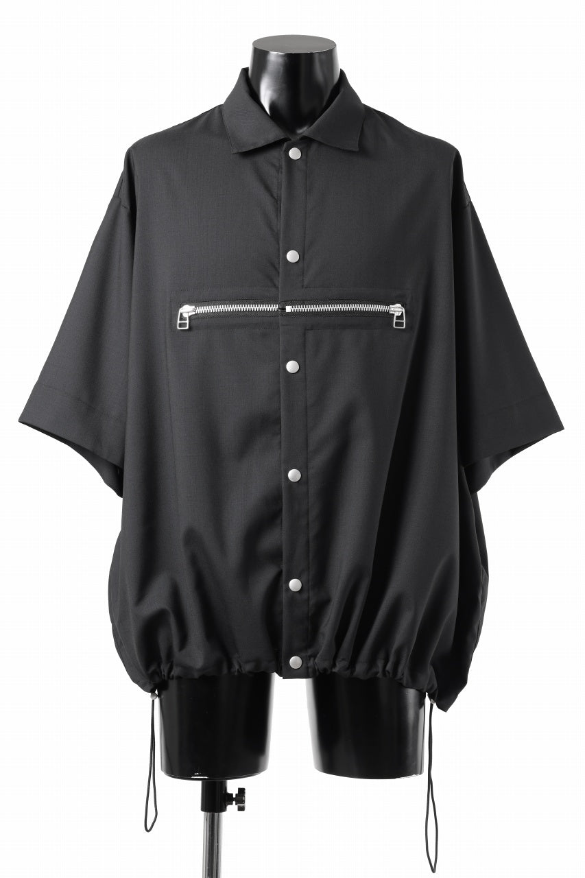 A.F ARTEFACT FRONT ZIP SQUEEZING SHIRT / TROPICAL WOOL (BLACK)