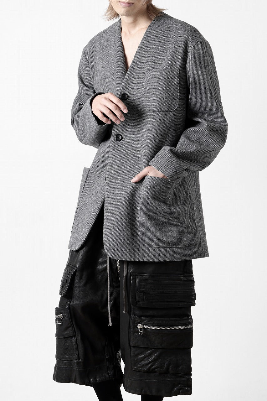 Load image into Gallery viewer, TARO HORIUCHI / th products Collarless Jacket / active setter tweed knit (gray)