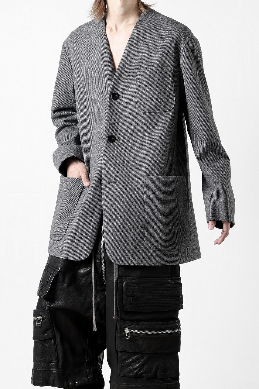 TARO HORIUCHI / th products Collarless Jacket / active setter tweed knit (gray)