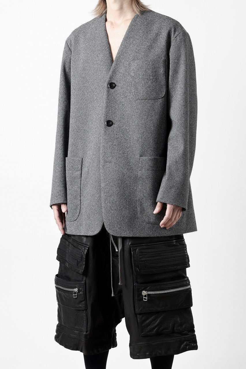 TARO HORIUCHI / th products Collarless Jacket / active setter tweed knit (gray)