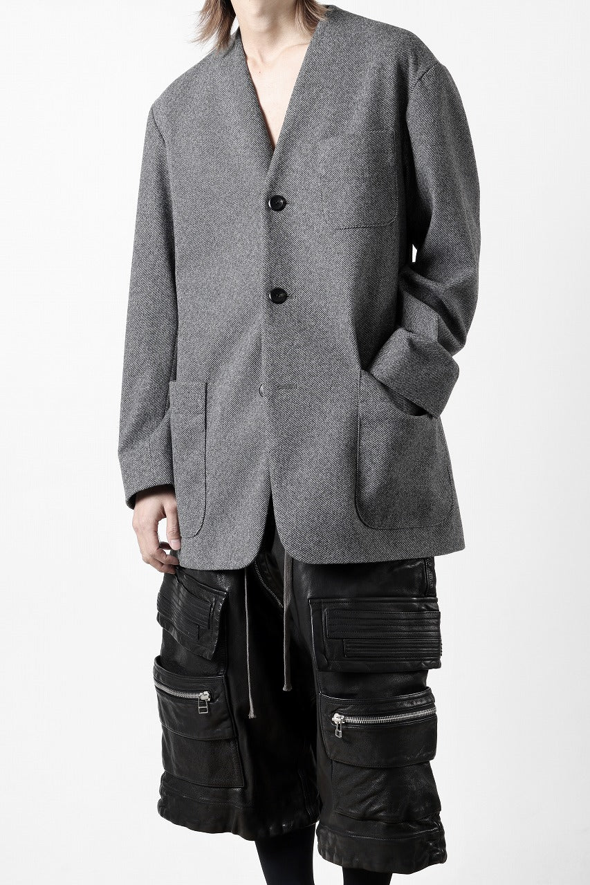 TARO HORIUCHI / th products Collarless Jacket / active setter tweed knit (gray)