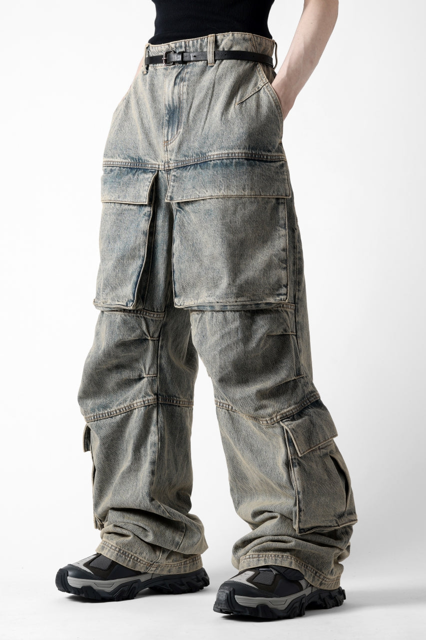 entire studios HEAVY DENIM CARGO TROUSERS (SURFACE WAVE)