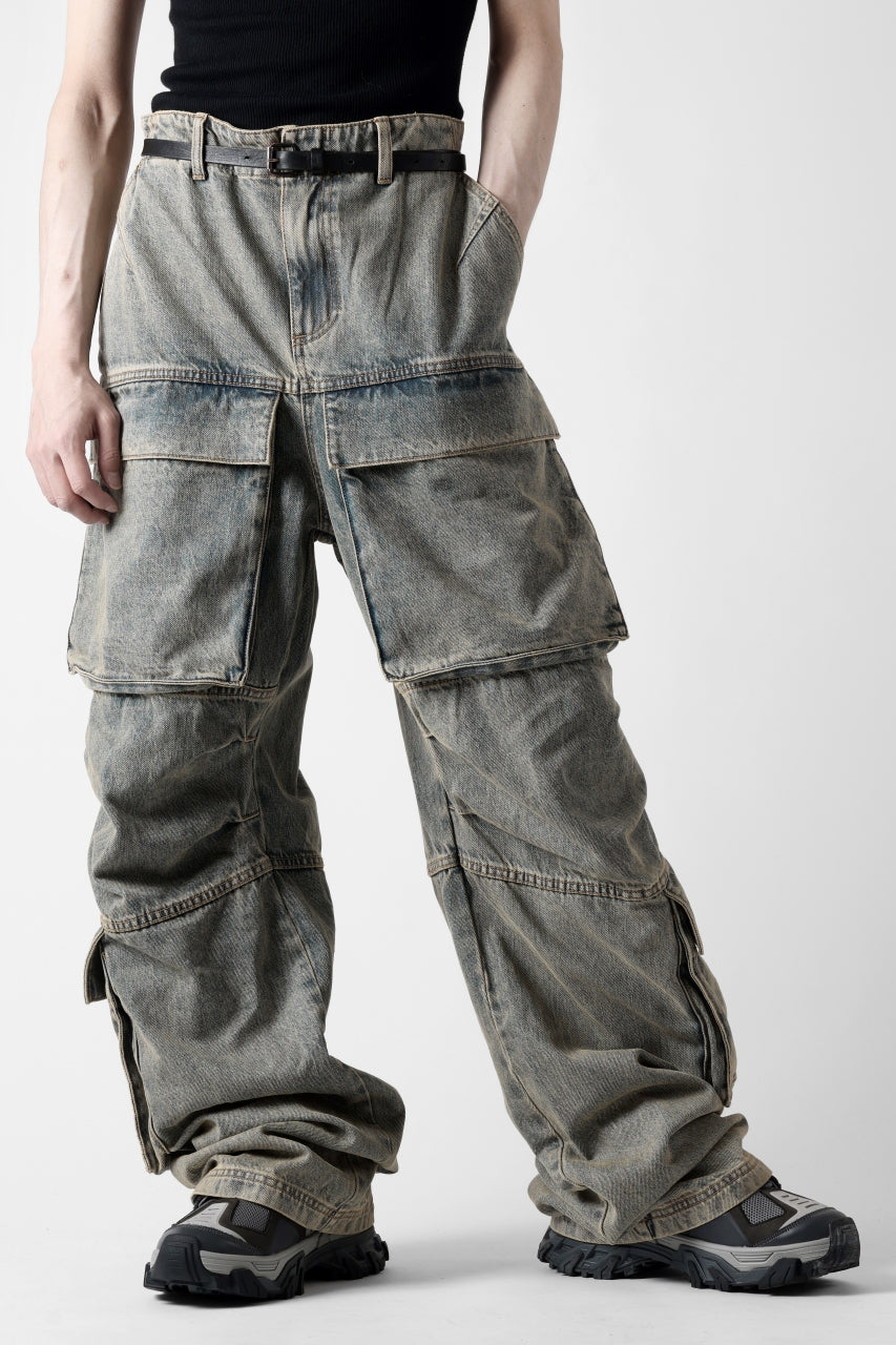 entire studios HEAVY DENIM CARGO TROUSERS (SURFACE WAVE)