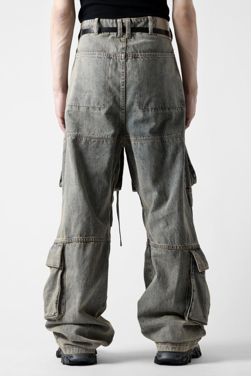 entire studios HEAVY DENIM CARGO TROUSERS (SURFACE WAVE)