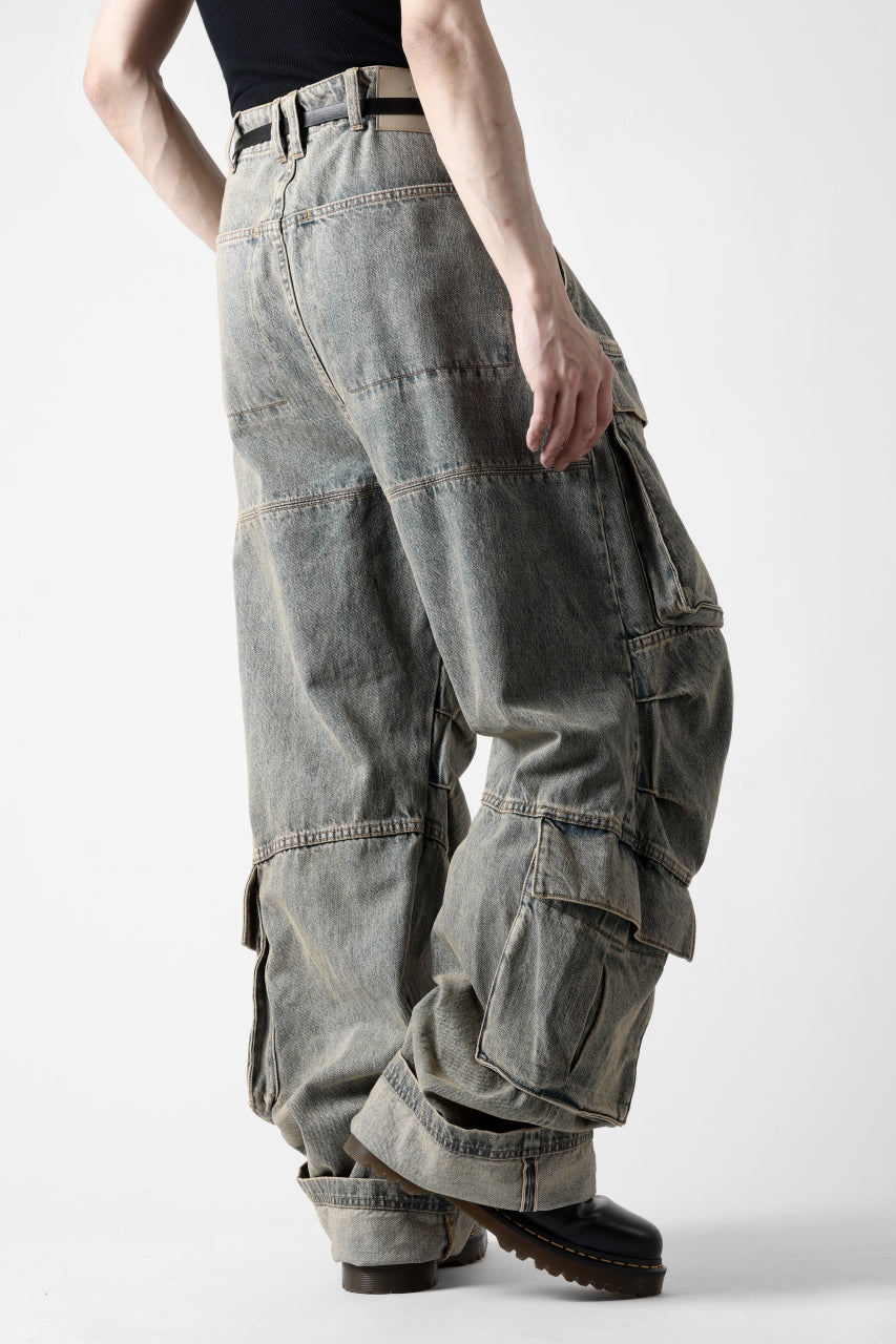 entire studios HEAVY DENIM CARGO TROUSERS (SURFACE WAVE)