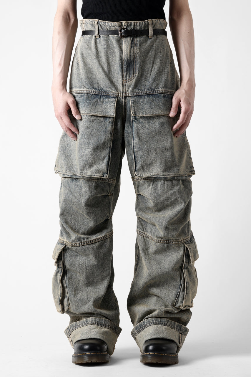 entire studios HEAVY DENIM CARGO TROUSERS (SURFACE WAVE)