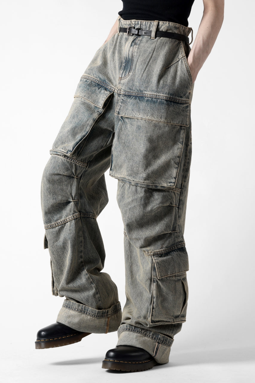 entire studios HEAVY DENIM CARGO TROUSERS (SURFACE WAVE)