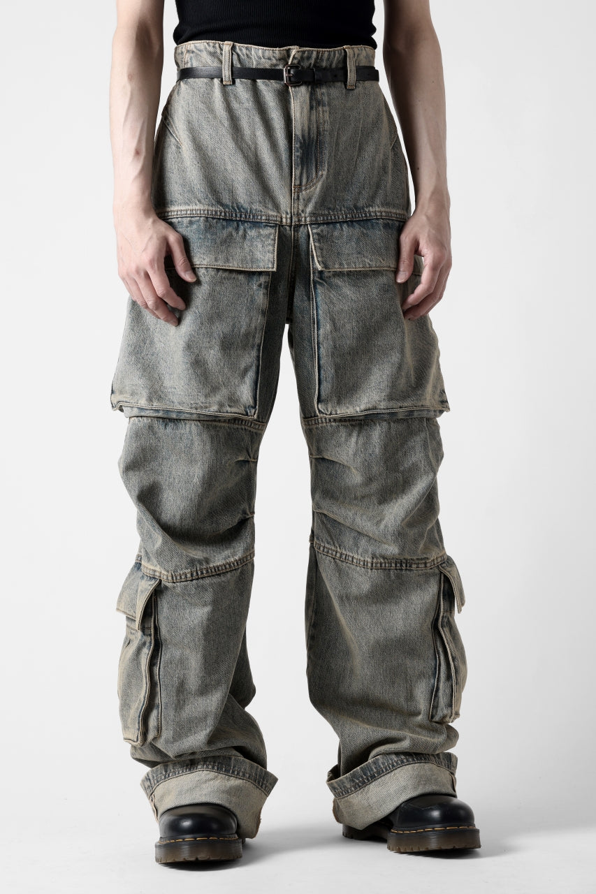 entire studios HEAVY DENIM CARGO TROUSERS (SURFACE WAVE)