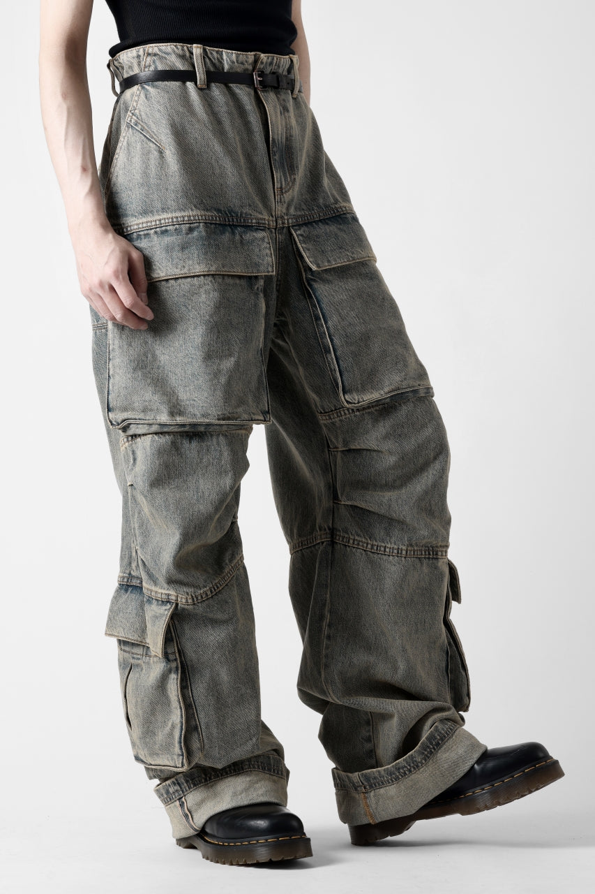 entire studios HEAVY DENIM CARGO TROUSERS (SURFACE WAVE)