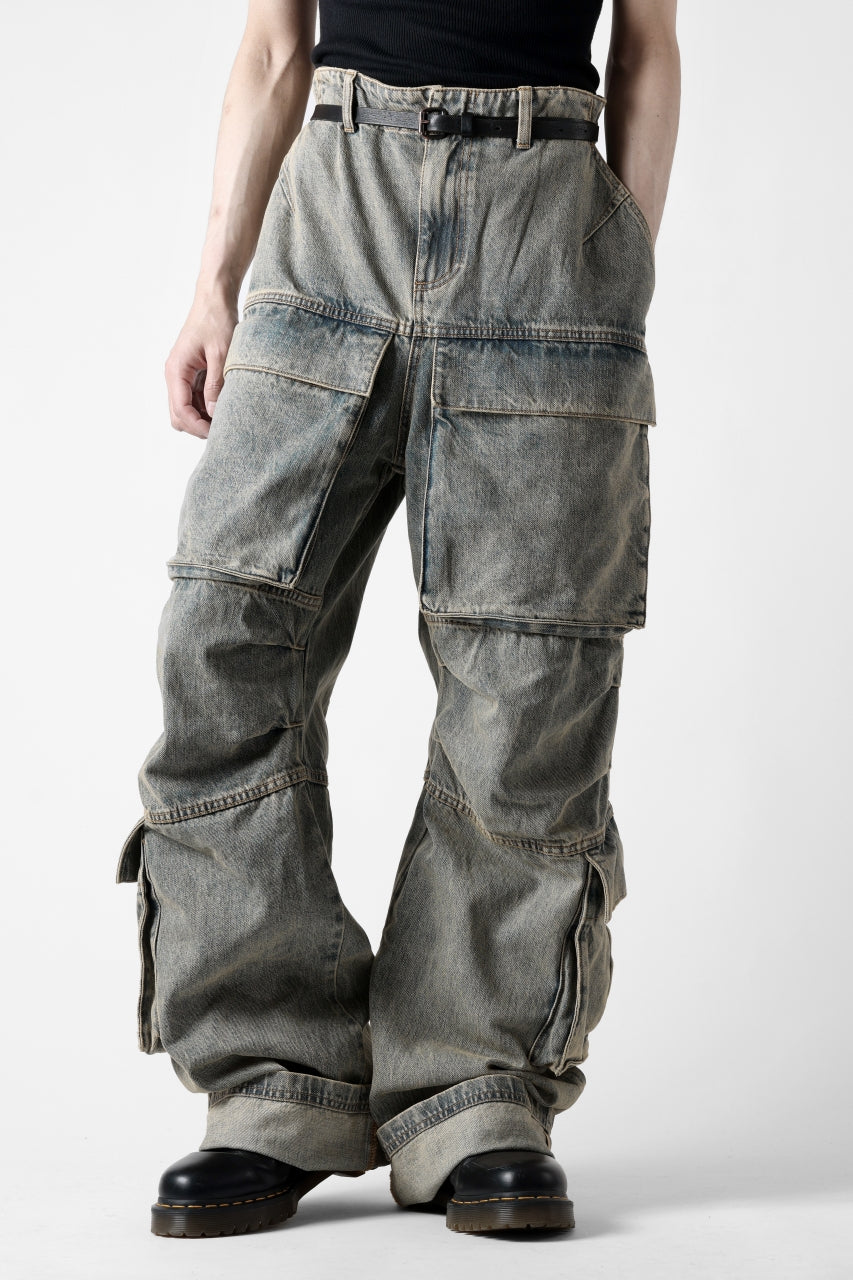 entire studios HEAVY DENIM CARGO TROUSERS (SURFACE WAVE)