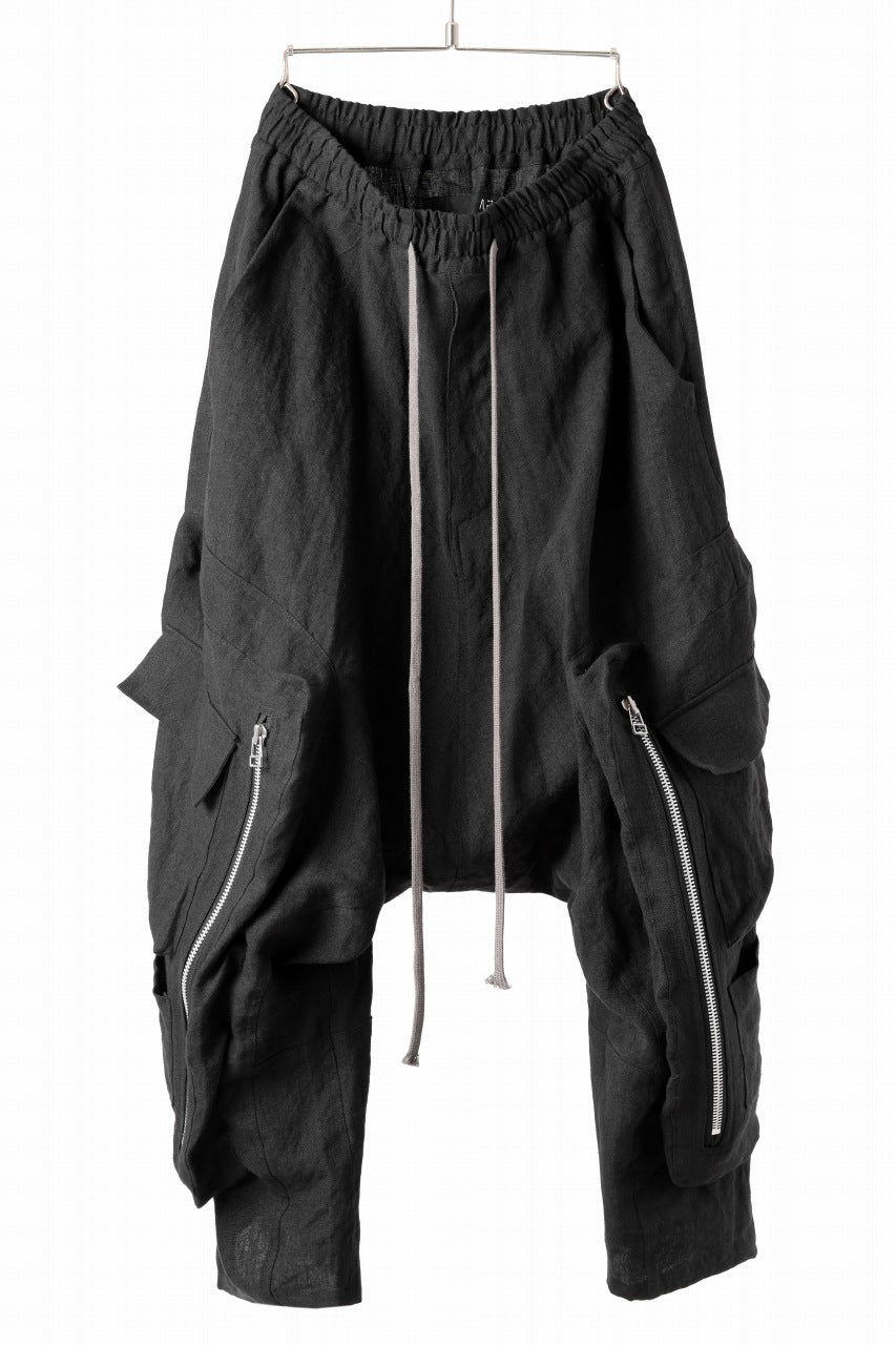 A.F ARTEFACT WIDE CARGO SAROUEL PANTS / ORGANIC LINEN (BLACK