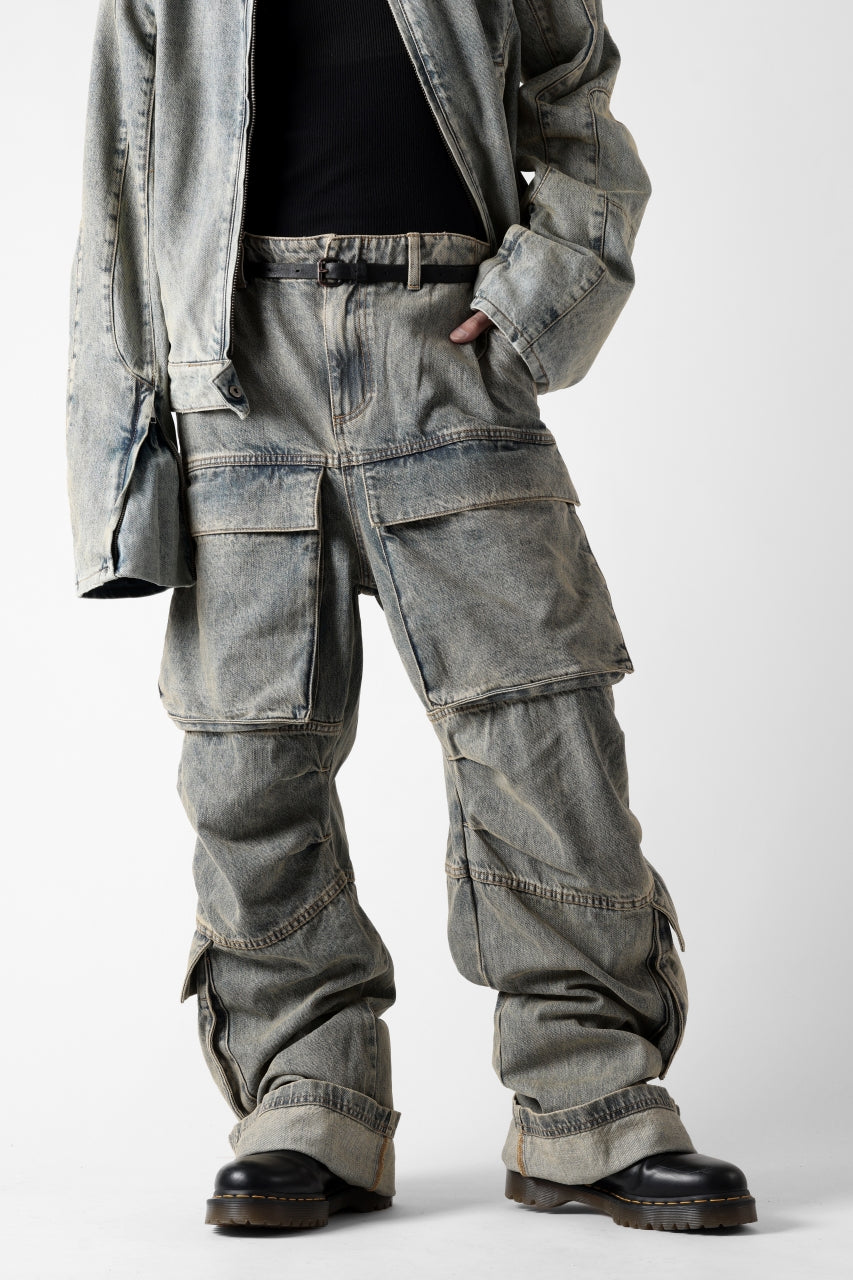 entire studios HEAVY DENIM CARGO TROUSERS (SURFACE WAVE)