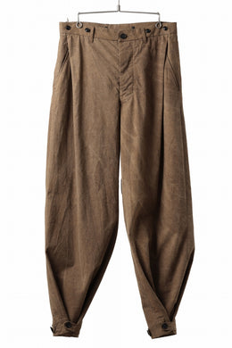 KLASICA LINDBERGH (ND ver.) SIDE TUCKED WIDE STRAIGHT TROUSERS / NATURAL DYED COTTON x SILK WEATHER (KAKI BROWN)