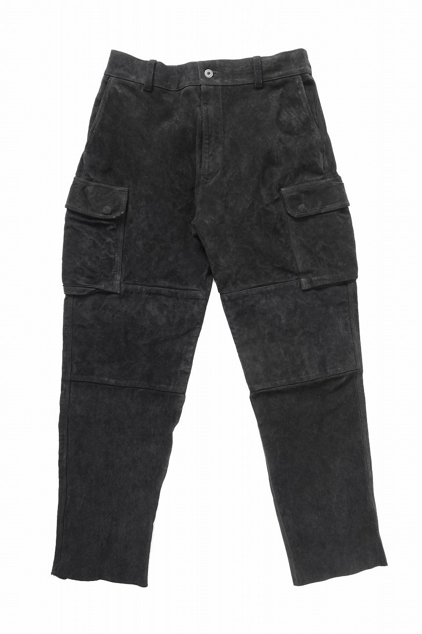 ISAMU KATAYAMA BACKLASH MILITARY TROUSERS M47 / GARMENT DYED JAPAN STEER VELOR SUEDE COMBINATION TANNED (BLACK)